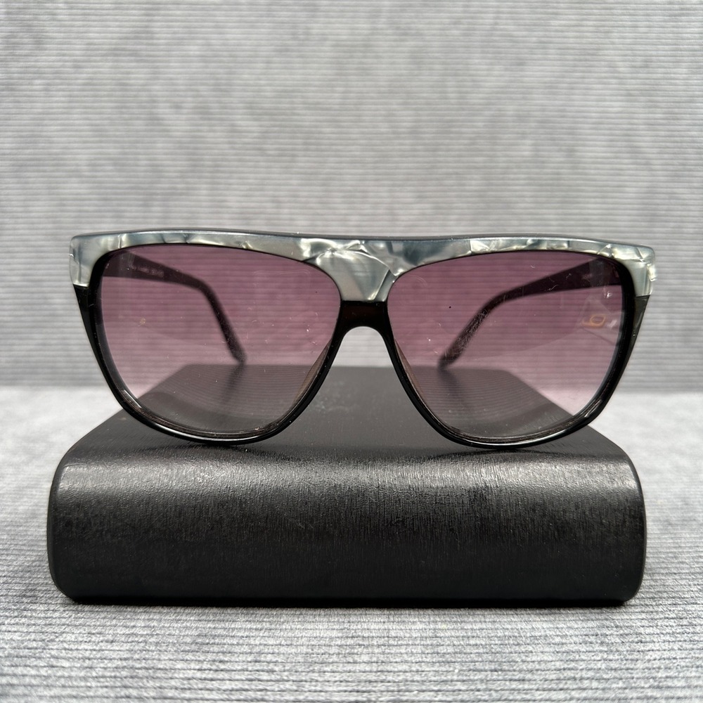 Oleg Cassini Oversized Marbled Y2K Sunglasses Black Grey 900-013 Purple Lens VTG
